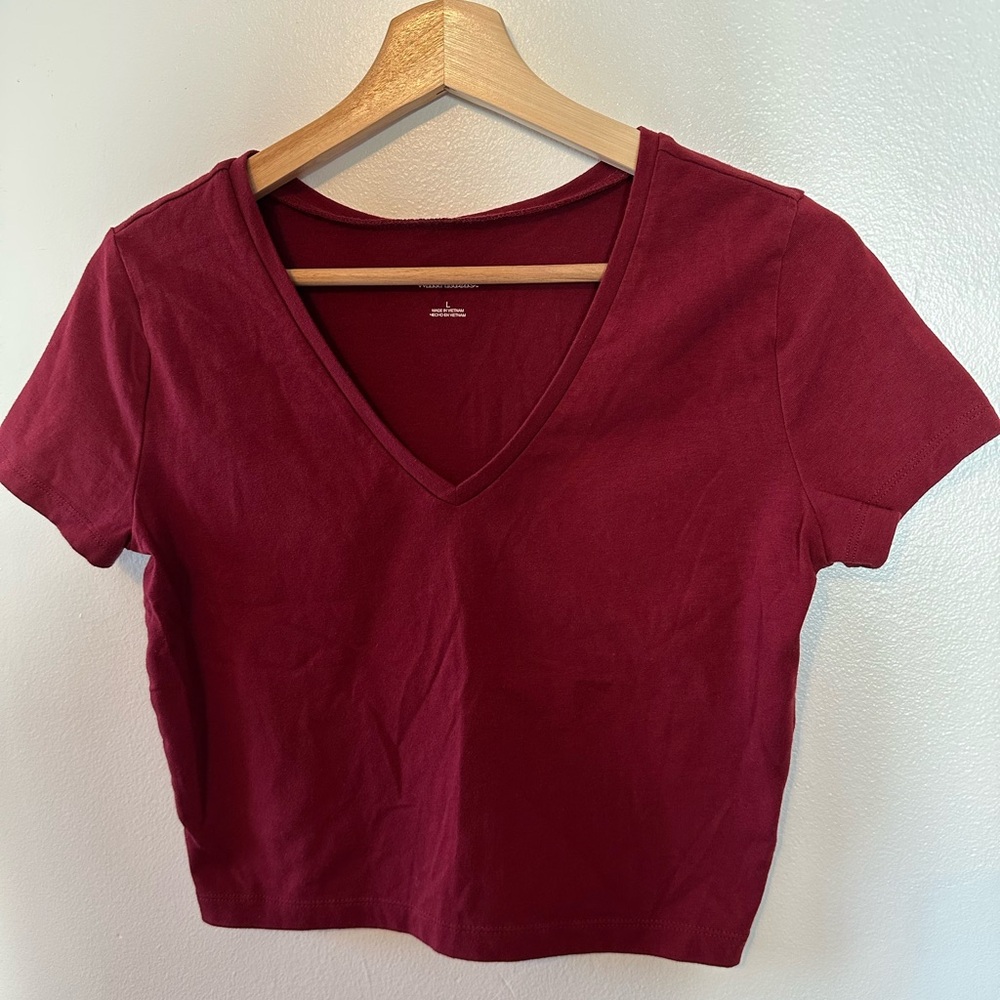 Wild Fable Burgundy V-Neck Crop Top